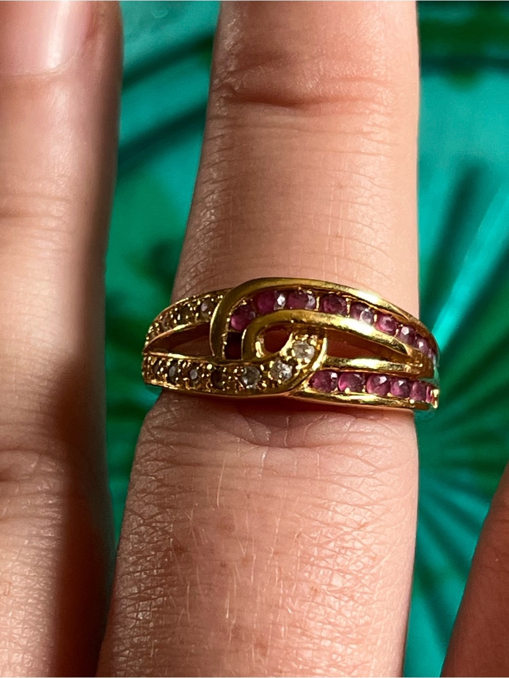 Vintage Sterling Silver 925 Gold Vermeil Ruby Diamond Ring Size 7.75
